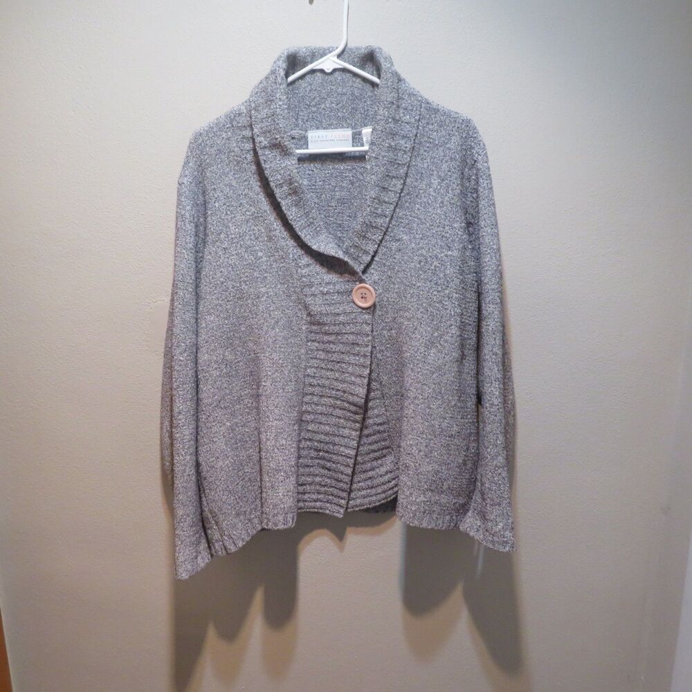 Vintage First Issue Liz Claiborne Gray Knit Cardigan Size XL